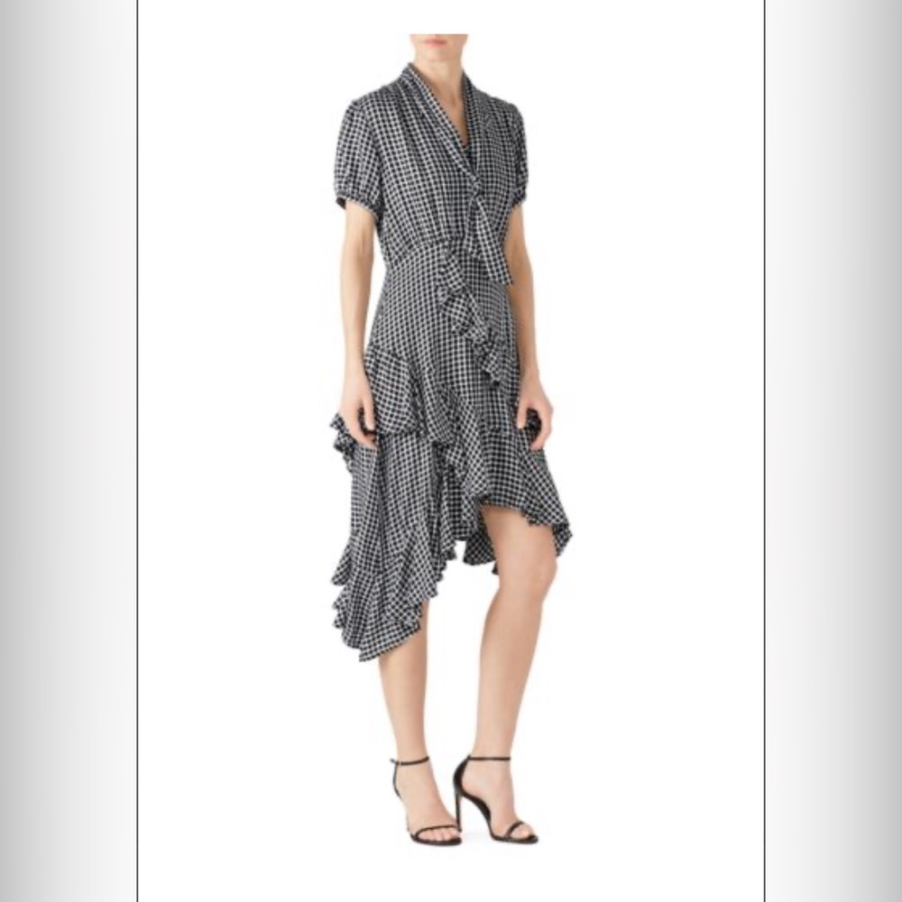 Great Jones Gingham Tie Neck Ruffle A Line Dress size 0